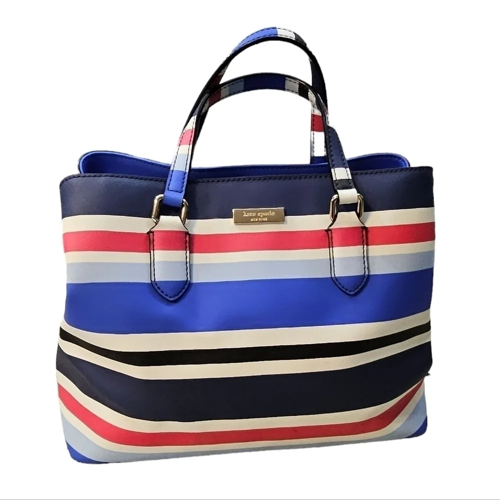 Kate Spade New York Evangelie Laurel Way Striped Satchel Crossbody Red White Blu